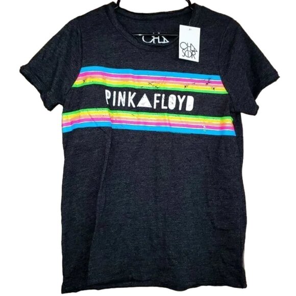 NWT Chaser Pink Floyd Rainbow Neon Rock Band Tee T shirt Frayed Edges Size M - Picture 1 of 5